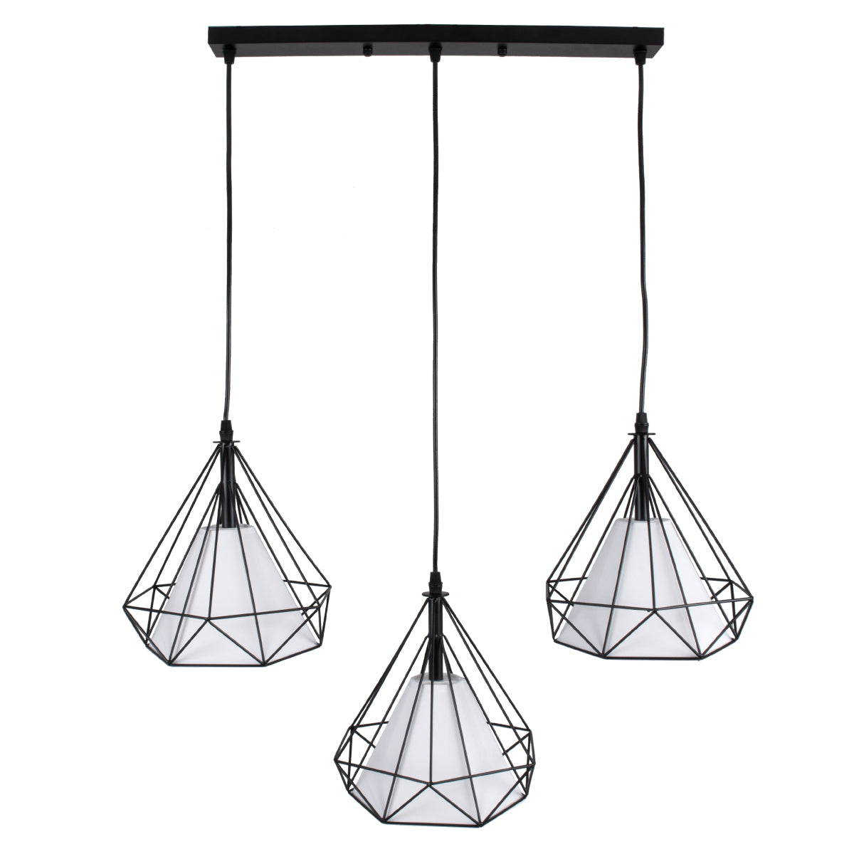 GloboStar® EIFFEL 61569 Vintage Κρεμαστό Φωτιστικό Ράγα Τρίφωτο 3 x E27 IP20 Μαύρο Μέταλλο με Λευκό Ύφασμα - Μ68 x Π25 x Υ130cm - ledmania.gr
