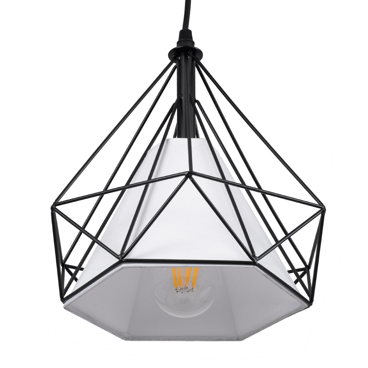 GloboStar® EIFFEL 61569 Vintage Κρεμαστό Φωτιστικό Ράγα Τρίφωτο 3 x E27 IP20 Μαύρο Μέταλλο με Λευκό Ύφασμα - Μ68 x Π25 x Υ130cm - ledmania.gr