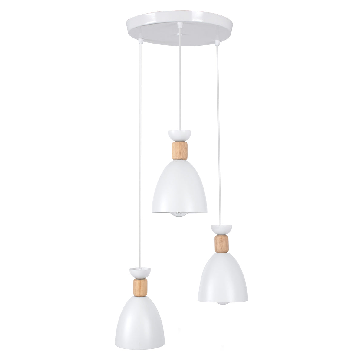GloboStar® AVA 61573 Μοντέρνο Κρεμαστό Φωτιστικό Καμπάνα Τρίφωτο 3 x E27 IP20 Λευκό Μέταλλο με Μπεζ Ξύλο - Μ35 x Π35 x Υ130cm - ledmania.gr