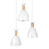 GloboStar® AVA 61573 Μοντέρνο Κρεμαστό Φωτιστικό Καμπάνα Τρίφωτο 3 x E27 IP20 Λευκό Μέταλλο με Μπεζ Ξύλο - Μ35 x Π35 x Υ130cm - ledmania.gr