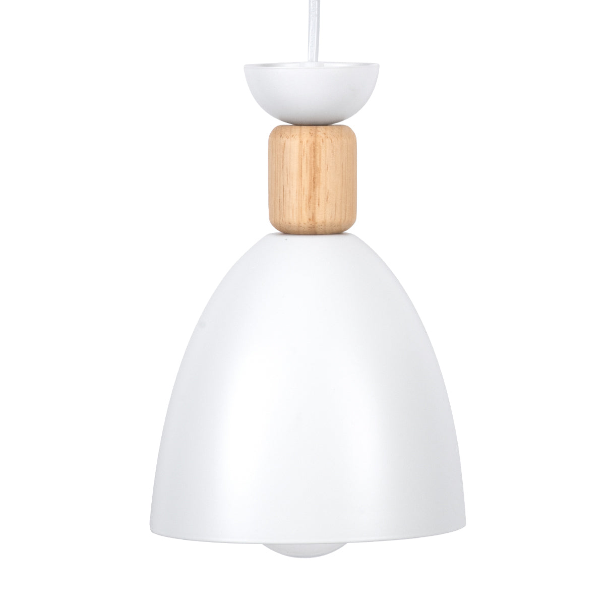 GloboStar® AVA 61573 Μοντέρνο Κρεμαστό Φωτιστικό Καμπάνα Τρίφωτο 3 x E27 IP20 Λευκό Μέταλλο με Μπεζ Ξύλο - Μ35 x Π35 x Υ130cm - ledmania.gr
