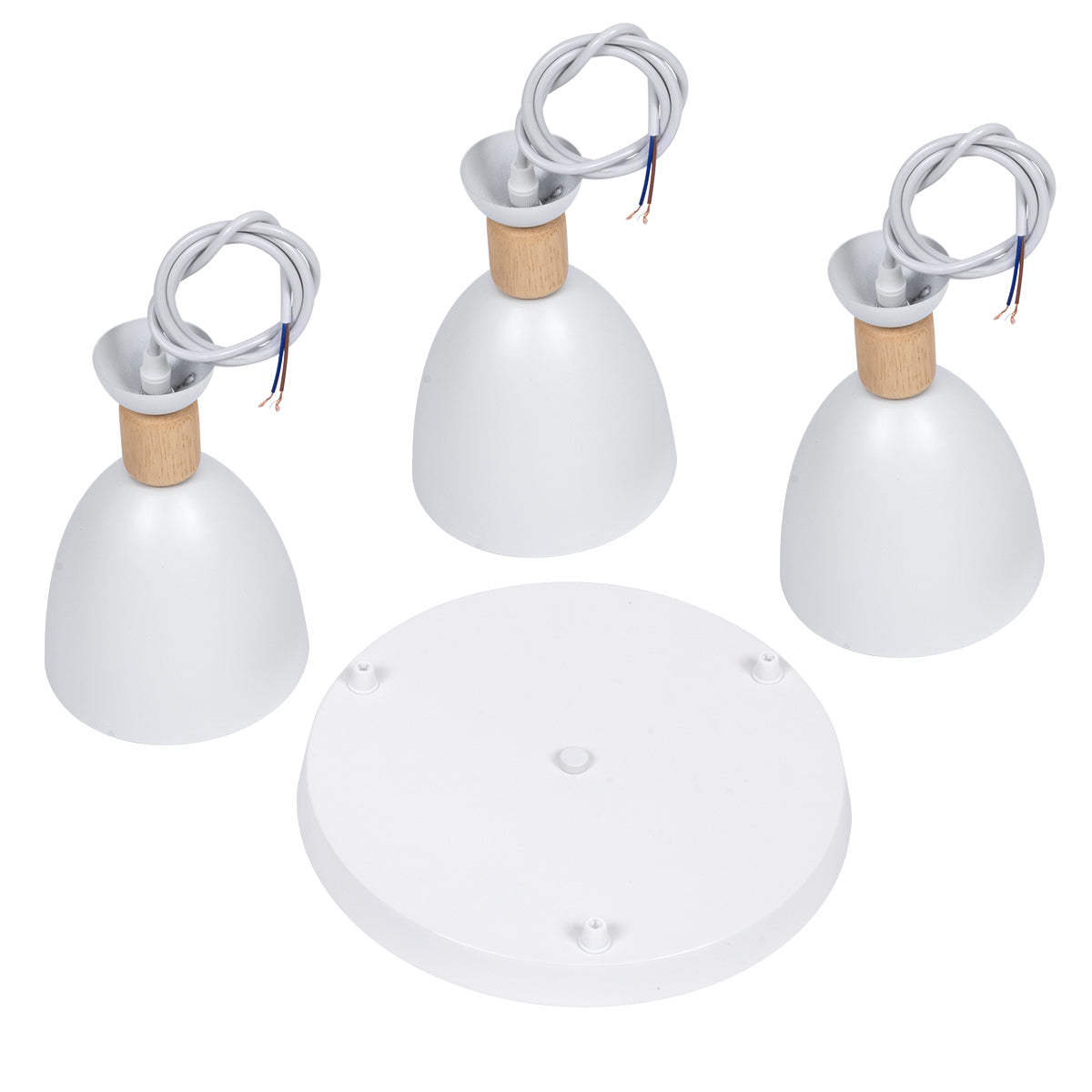 GloboStar® AVA 61573 Μοντέρνο Κρεμαστό Φωτιστικό Καμπάνα Τρίφωτο 3 x E27 IP20 Λευκό Μέταλλο με Μπεζ Ξύλο - Μ35 x Π35 x Υ130cm - ledmania.gr
