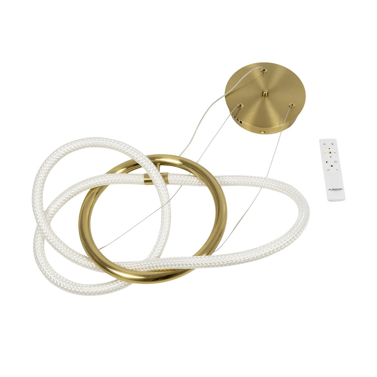 kelvo® GLOW 61657 Μοντέρνο Κρεμαστό Φωτιστικό Οροφής LED 30W 3000lm 360° AC 220-240V IP20 Ρυθμιζόμενο Λευκό CCT με Χειριστήριο από 2700K έως 6000K Dimmable - Lumileds SMD Chip - Χρυσό Πλατίνα & Λευκό Νήμα - Μ40 x Π40 x Υ35cm - 3 Χρόνια Εγγύηση - ledmania.gr