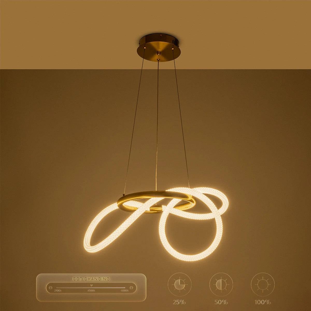 kelvo® GLOW 61657 Μοντέρνο Κρεμαστό Φωτιστικό Οροφής LED 30W 3000lm 360° AC 220-240V IP20 Ρυθμιζόμενο Λευκό CCT με Χειριστήριο από 2700K έως 6000K Dimmable - Lumileds SMD Chip - Χρυσό Πλατίνα & Λευκό Νήμα - Μ40 x Π40 x Υ35cm - 3 Χρόνια Εγγύηση - ledmania.gr