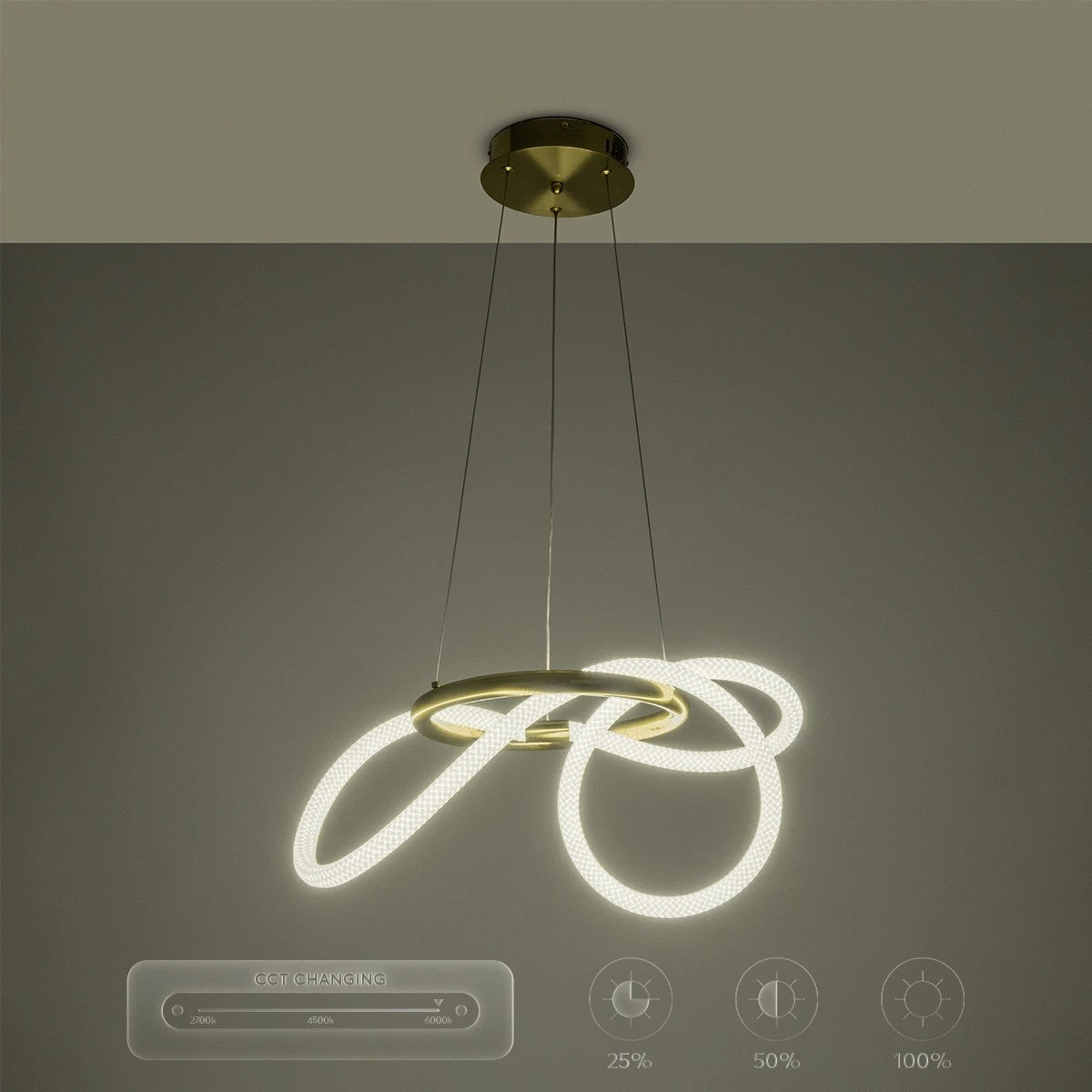 kelvo® GLOW 61657 Μοντέρνο Κρεμαστό Φωτιστικό Οροφής LED 30W 3000lm 360° AC 220-240V IP20 Ρυθμιζόμενο Λευκό CCT με Χειριστήριο από 2700K έως 6000K Dimmable - Lumileds SMD Chip - Χρυσό Πλατίνα & Λευκό Νήμα - Μ40 x Π40 x Υ35cm - 3 Χρόνια Εγγύηση - ledmania.gr