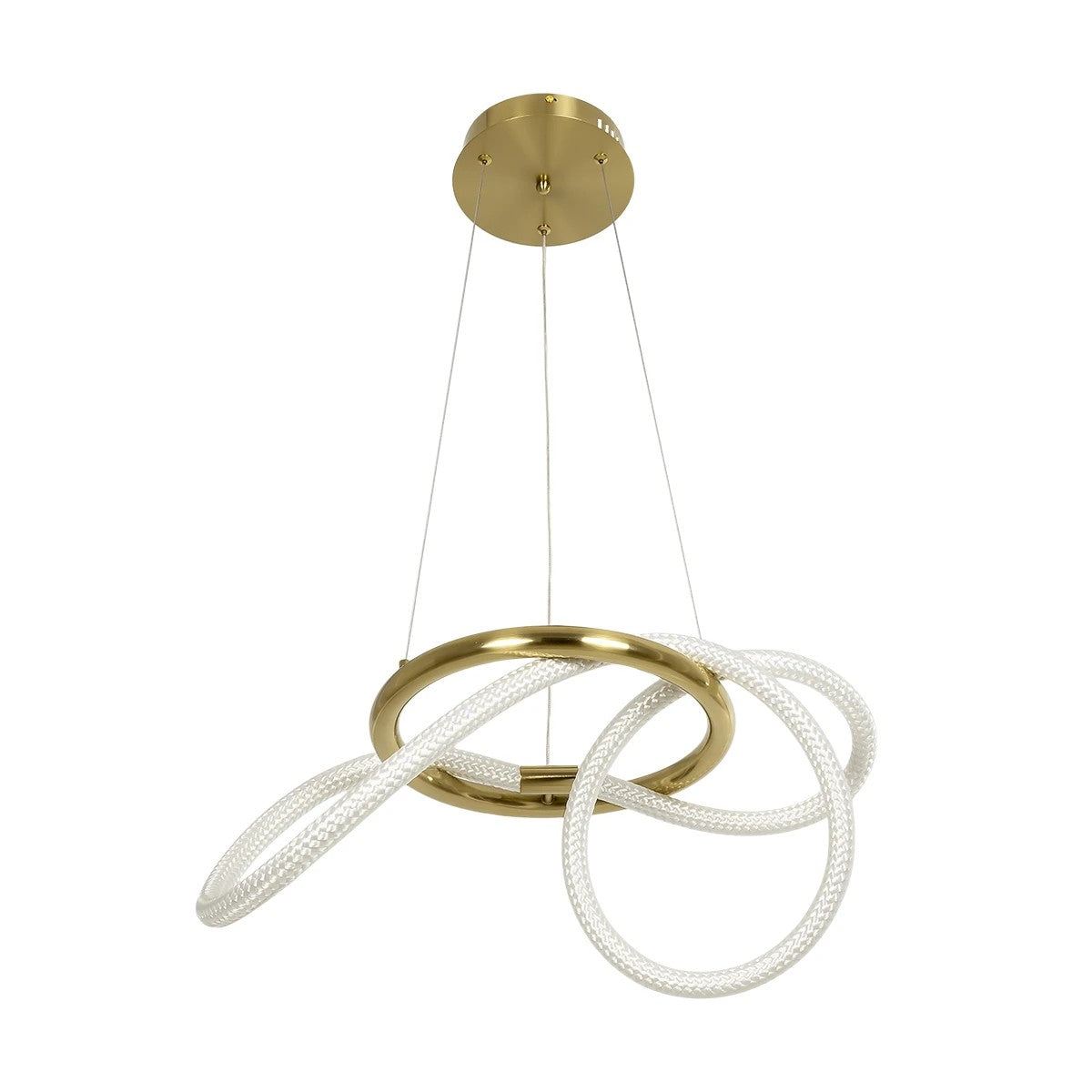 kelvo® GLOW 61657 Μοντέρνο Κρεμαστό Φωτιστικό Οροφής LED 30W 3000lm 360° AC 220-240V IP20 Ρυθμιζόμενο Λευκό CCT με Χειριστήριο από 2700K έως 6000K Dimmable - Lumileds SMD Chip - Χρυσό Πλατίνα & Λευκό Νήμα - Μ40 x Π40 x Υ35cm - 3 Χρόνια Εγγύηση - ledmania.gr