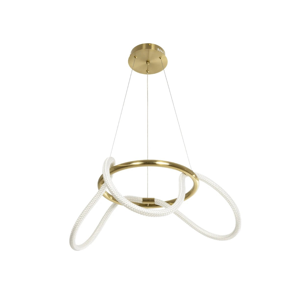 kelvo® GLOW 61658 Μοντέρνο Κρεμαστό Φωτιστικό Οροφής LED 36W 3600lm 360° AC 220-240V IP20 Ρυθμιζόμενο Λευκό CCT με Χειριστήριο από 2700K έως 6000K Dimmable - Lumileds SMD Chip - Χρυσό Πλατίνα & Λευκό Νήμα - Μ60 x Π60 x Υ45cm - 3 Χρόνια Εγγύηση - ledmania.gr