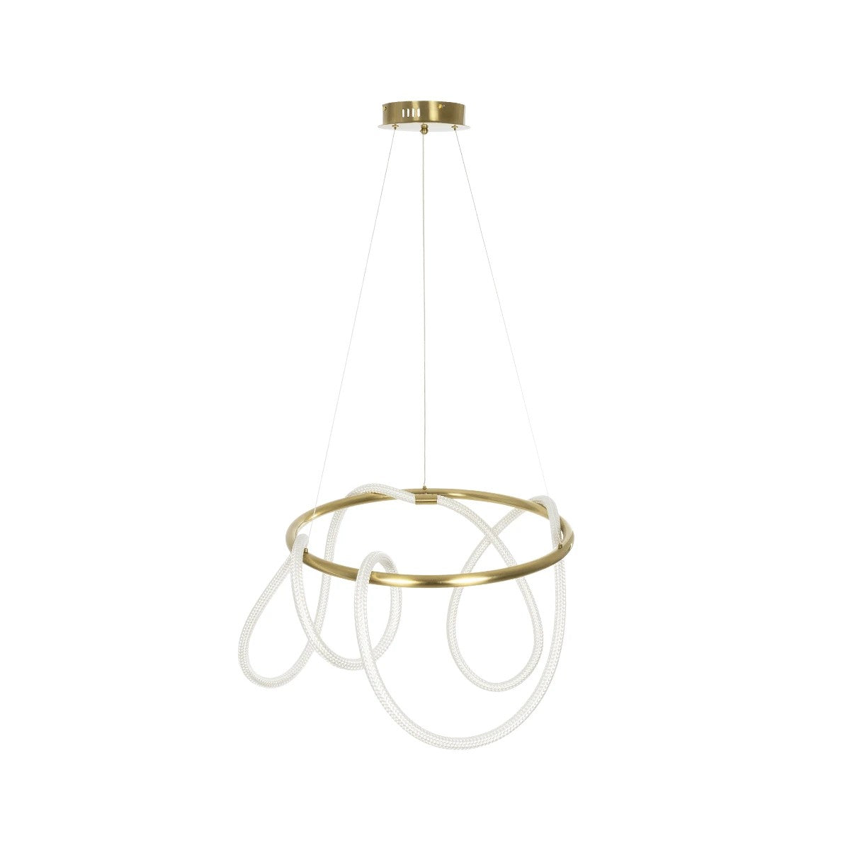 kelvo® GLOW 61659 Μοντέρνο Κρεμαστό Φωτιστικό Οροφής LED 58W 5800lm 360° AC 220-240V IP20 Ρυθμιζόμενο Λευκό CCT με Χειριστήριο από 2700K έως 6000K Dimmable - Lumileds SMD Chip - Χρυσό Πλατίνα & Λευκό Νήμα - Μ80 x Π80 x Υ60cm - 3 Χρόνια Εγγύηση - ledmania.gr
