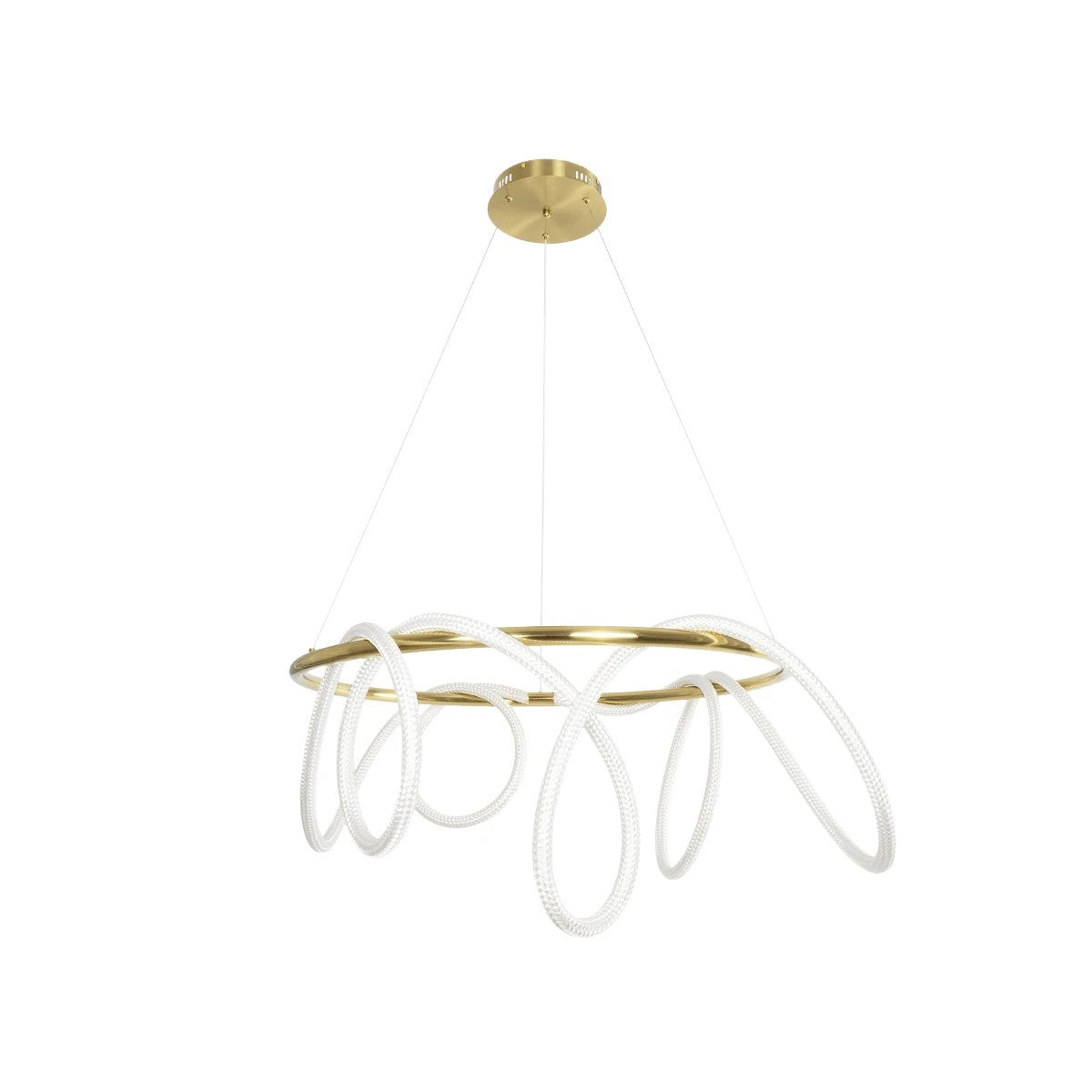 kelvo® GLOW 61660 Μοντέρνο Κρεμαστό Φωτιστικό Οροφής LED 69W 6900lm 360° AC 220-240V IP20 Ρυθμιζόμενο Λευκό CCT με Χειριστήριο από 2700K έως 6000K Dimmable - Lumileds SMD Chip - Χρυσό Πλατίνα & Λευκό Νήμα - Μ100 x Π100 x Υ70cm - 3 Χρόνια Εγγύηση - ledmania.gr