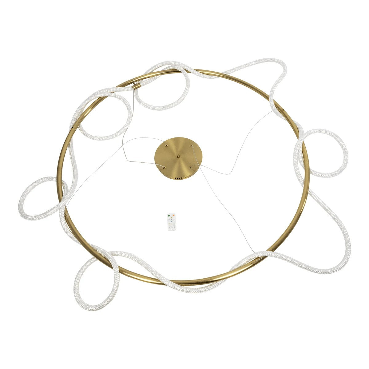 kelvo® GLOW 61661 Μοντέρνο Κρεμαστό Φωτιστικό Οροφής LED 100W 10000lm 360° AC 220-240V IP20 Ρυθμιζόμενο Λευκό CCT με Χειριστήριο από 2700K έως 6000K Dimmable - Lumileds SMD Chip - Χρυσό Πλατίνα & Λευκό Νήμα - Μ150 x Π150 x Υ100cm - 3 Χρόνια Εγγύηση - ledmania.gr