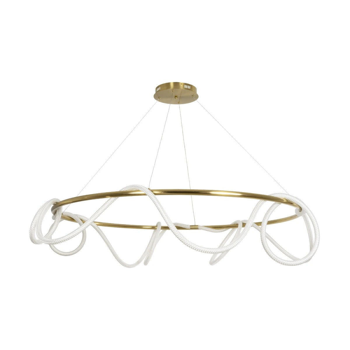 kelvo® GLOW 61661 Μοντέρνο Κρεμαστό Φωτιστικό Οροφής LED 100W 10000lm 360° AC 220-240V IP20 Ρυθμιζόμενο Λευκό CCT με Χειριστήριο από 2700K έως 6000K Dimmable - Lumileds SMD Chip - Χρυσό Πλατίνα & Λευκό Νήμα - Μ150 x Π150 x Υ100cm - 3 Χρόνια Εγγύηση - ledmania.gr