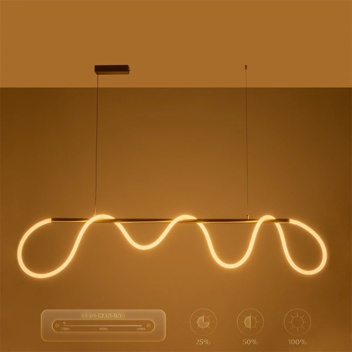 kelvo® GLOW 61663 Μοντέρνο Κρεμαστό Φωτιστικό Οροφής LED 45W 4500lm 360° AC 220-240V IP20 Ρυθμιζόμενο Λευκό CCT με Χειριστήριο από 2700K έως 6000K Dimmable - Lumileds SMD Chip - Χρυσό Πλατίνα & Λευκό Νήμα - Μ150 x Π35 x Υ50cm - 3 Χρόνια Εγγύηση - ledmania.gr