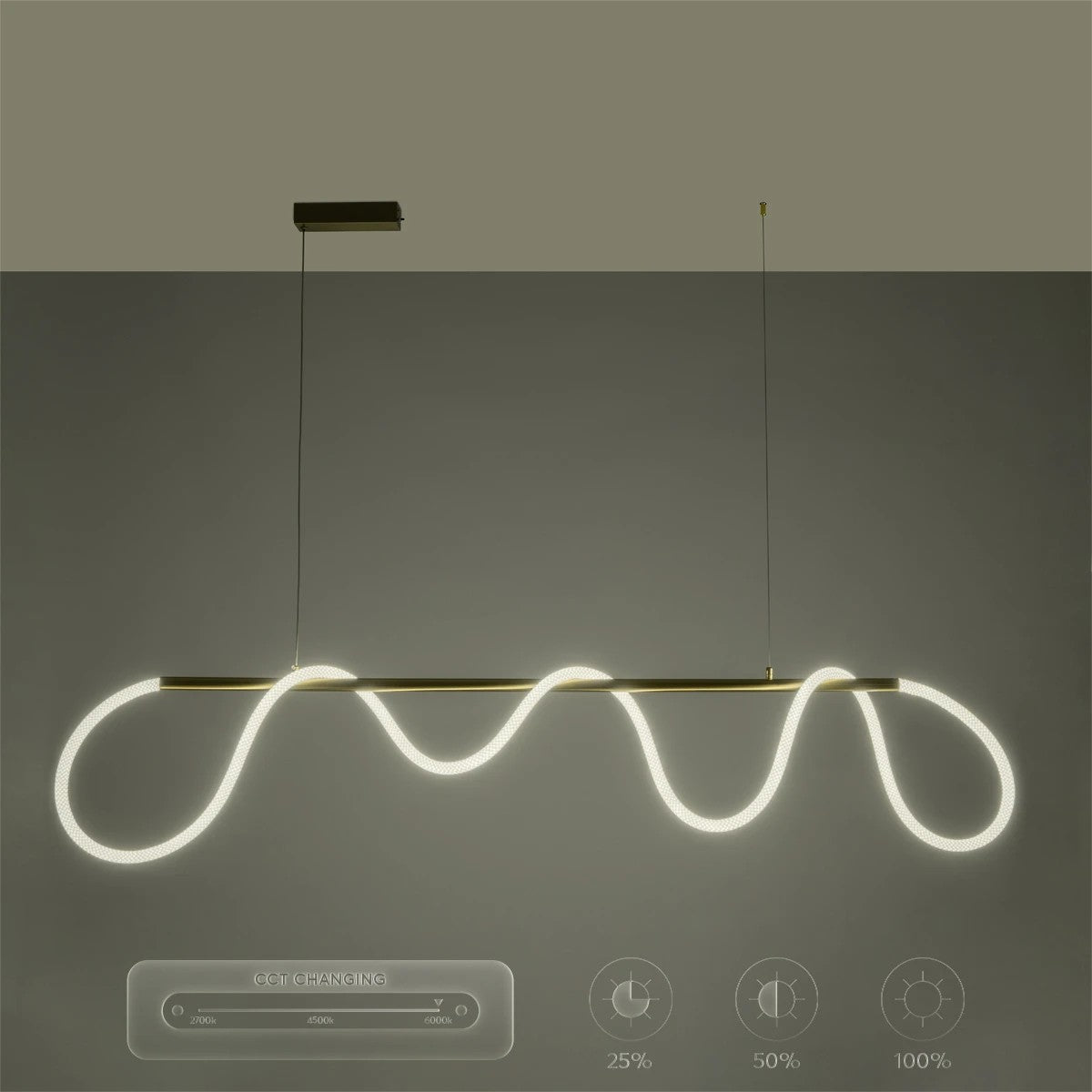 kelvo® GLOW 61663 Μοντέρνο Κρεμαστό Φωτιστικό Οροφής LED 45W 4500lm 360° AC 220-240V IP20 Ρυθμιζόμενο Λευκό CCT με Χειριστήριο από 2700K έως 6000K Dimmable - Lumileds SMD Chip - Χρυσό Πλατίνα & Λευκό Νήμα - Μ150 x Π35 x Υ50cm - 3 Χρόνια Εγγύηση - ledmania.gr