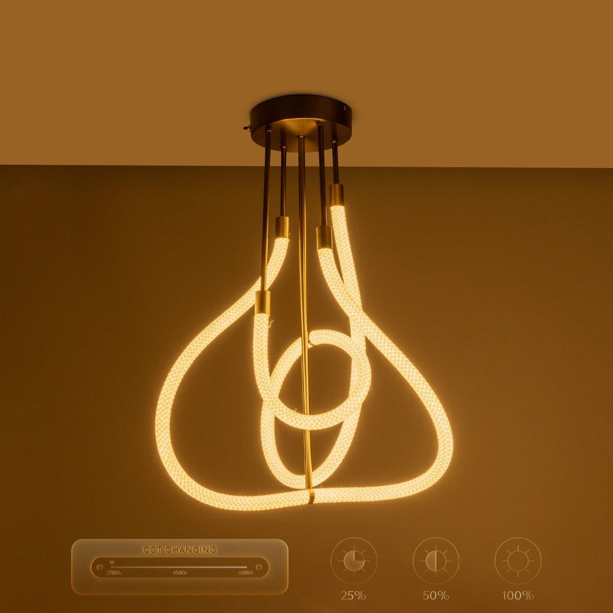 kelvo® GLOW 61670 Μοντέρνο Φωτιστικό Οροφής LED 40W 4000lm 360° AC 220-240V IP20 Ρυθμιζόμενο Λευκό CCT με Χειριστήριο από 2700K έως 6000K Dimmable - Lumileds SMD Chip - Χρυσό Πλατίνα & Λευκό Νήμα - Μ50 x Π50 x Υ70cm - 3 Χρόνια Εγγύηση - ledmania.gr