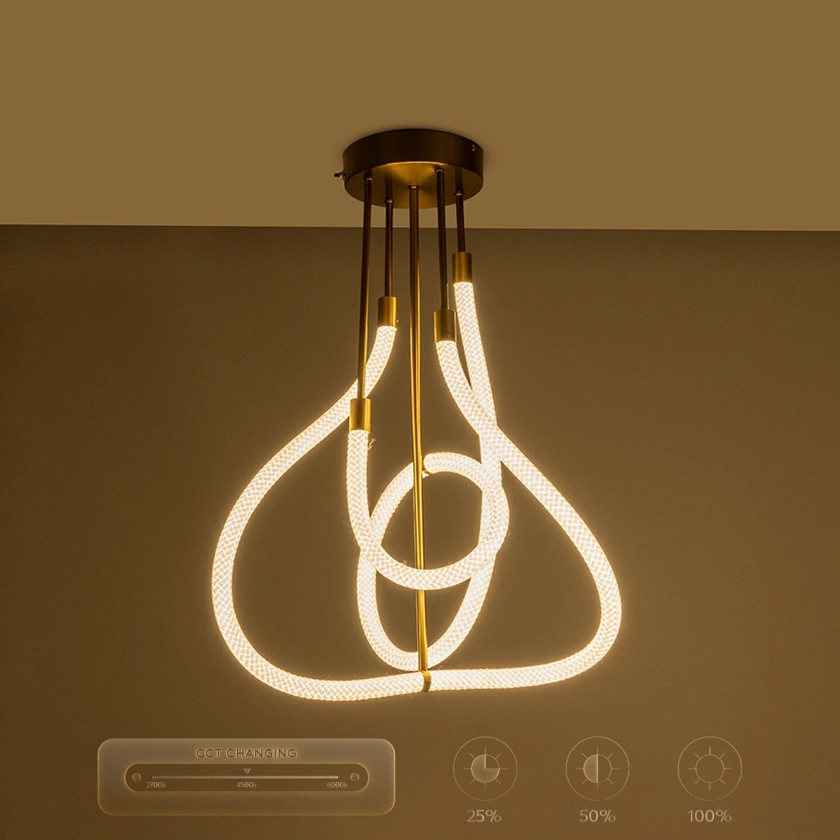 kelvo® GLOW 61670 Μοντέρνο Φωτιστικό Οροφής LED 40W 4000lm 360° AC 220-240V IP20 Ρυθμιζόμενο Λευκό CCT με Χειριστήριο από 2700K έως 6000K Dimmable - Lumileds SMD Chip - Χρυσό Πλατίνα & Λευκό Νήμα - Μ50 x Π50 x Υ70cm - 3 Χρόνια Εγγύηση - ledmania.gr