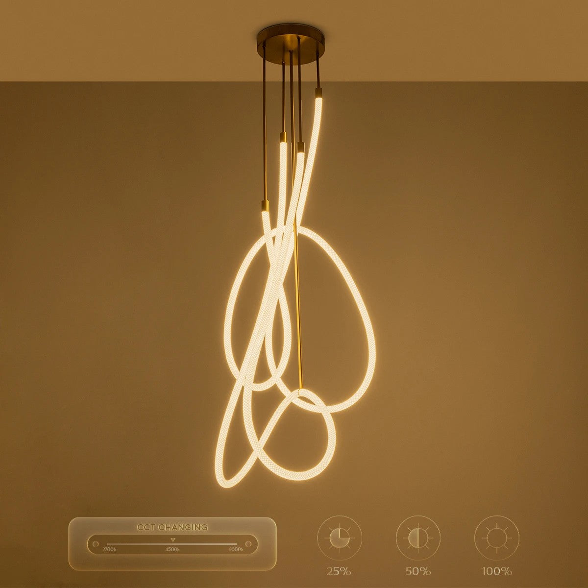 kelvo® GLOW 61671 Μοντέρνο Φωτιστικό Οροφής LED 85W 8500lm 360° AC 220-240V IP20 Ρυθμιζόμενο Λευκό CCT με Χειριστήριο από 2700K έως 6000K Dimmable - Lumileds SMD Chip - Χρυσό Πλατίνα & Λευκό Νήμα - Μ100 x Π100 x Υ140cm - 3 Χρόνια Εγγύηση - ledmania.gr