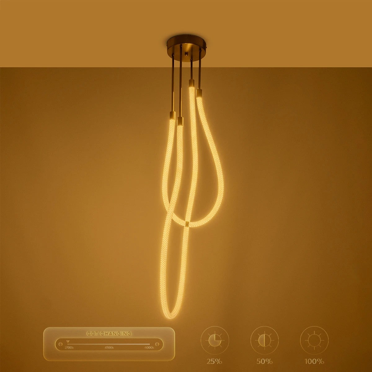 kelvo® GLOW 61672 Μοντέρνο Κρεμαστό Φωτιστικό Οροφής LED 42W 4200lm 360° AC 220-240V IP20 Ρυθμιζόμενο Λευκό CCT με Χειριστήριο από 2700K έως 6000K Dimmable - Lumileds SMD Chip - Χρυσό Πλατίνα & Λευκό Νήμα - Μ50 x Π50 x Υ70cm - 3 Χρόνια Εγγύηση - ledmania.gr