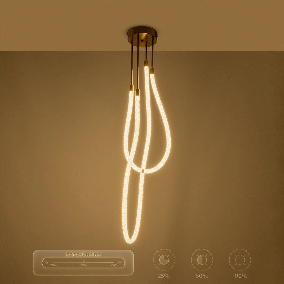 kelvo® GLOW 61672 Μοντέρνο Κρεμαστό Φωτιστικό Οροφής LED 42W 4200lm 360° AC 220-240V IP20 Ρυθμιζόμενο Λευκό CCT με Χειριστήριο από 2700K έως 6000K Dimmable - Lumileds SMD Chip - Χρυσό Πλατίνα & Λευκό Νήμα - Μ50 x Π50 x Υ70cm - 3 Χρόνια Εγγύηση - ledmania.gr