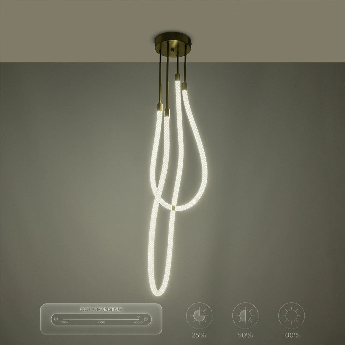 kelvo® GLOW 61672 Μοντέρνο Κρεμαστό Φωτιστικό Οροφής LED 42W 4200lm 360° AC 220-240V IP20 Ρυθμιζόμενο Λευκό CCT με Χειριστήριο από 2700K έως 6000K Dimmable - Lumileds SMD Chip - Χρυσό Πλατίνα & Λευκό Νήμα - Μ50 x Π50 x Υ70cm - 3 Χρόνια Εγγύηση - ledmania.gr