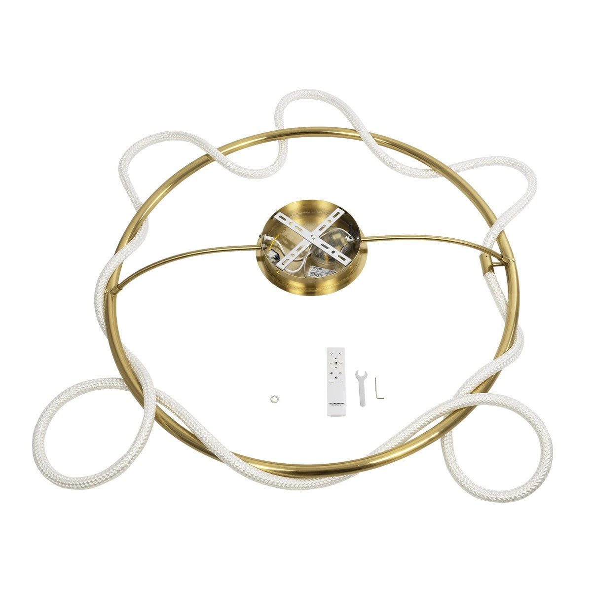 kelvo® GLOW 61674 Μοντέρνο Φωτιστικό Οροφής LED 65W 6500lm 360° AC 220-240V IP20 Ρυθμιζόμενο Λευκό CCT με Χειριστήριο από 2700K έως 6000K Dimmable - Lumileds SMD Chip - Χρυσό Πλατίνα & Λευκό Νήμα - Μ100 x Π100 x Υ30cm - 3 Χρόνια Εγγύηση - ledmania.gr