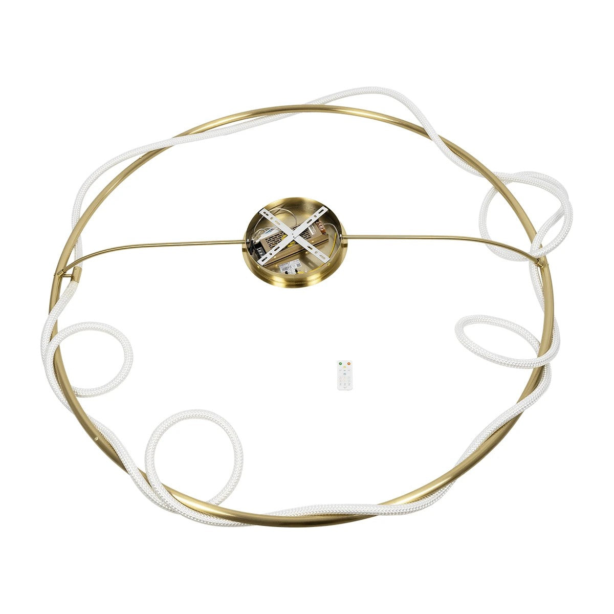kelvo® GLOW 61675 Μοντέρνο Φωτιστικό Οροφής LED 89W 8900lm 360° AC 220-240V IP20 Ρυθμιζόμενο Λευκό CCT με Χειριστήριο από 2700K έως 6000K Dimmable - Lumileds SMD Chip - Χρυσό Πλατίνα & Λευκό Νήμα - Μ150 x Π150 x Υ30cm - 3 Χρόνια Εγγύηση - ledmania.gr