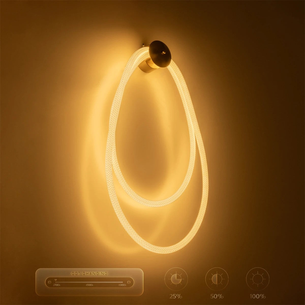 kelvo® GLOW 61676 Μοντέρνο Φωτιστικό Τοίχου - Απλίκα LED 45W 4500lm 360° AC 220-240V IP20 Ρυθμιζόμενο Λευκό CCT με Χειριστήριο από 2700K έως 6000K Dimmable - Lumileds SMD Chip - Χρυσό Πλατίνα & Λευκό Νήμα - Μ30 x Π15 x Υ110cm - 3 Χρόνια Εγγύηση - ledmania.gr