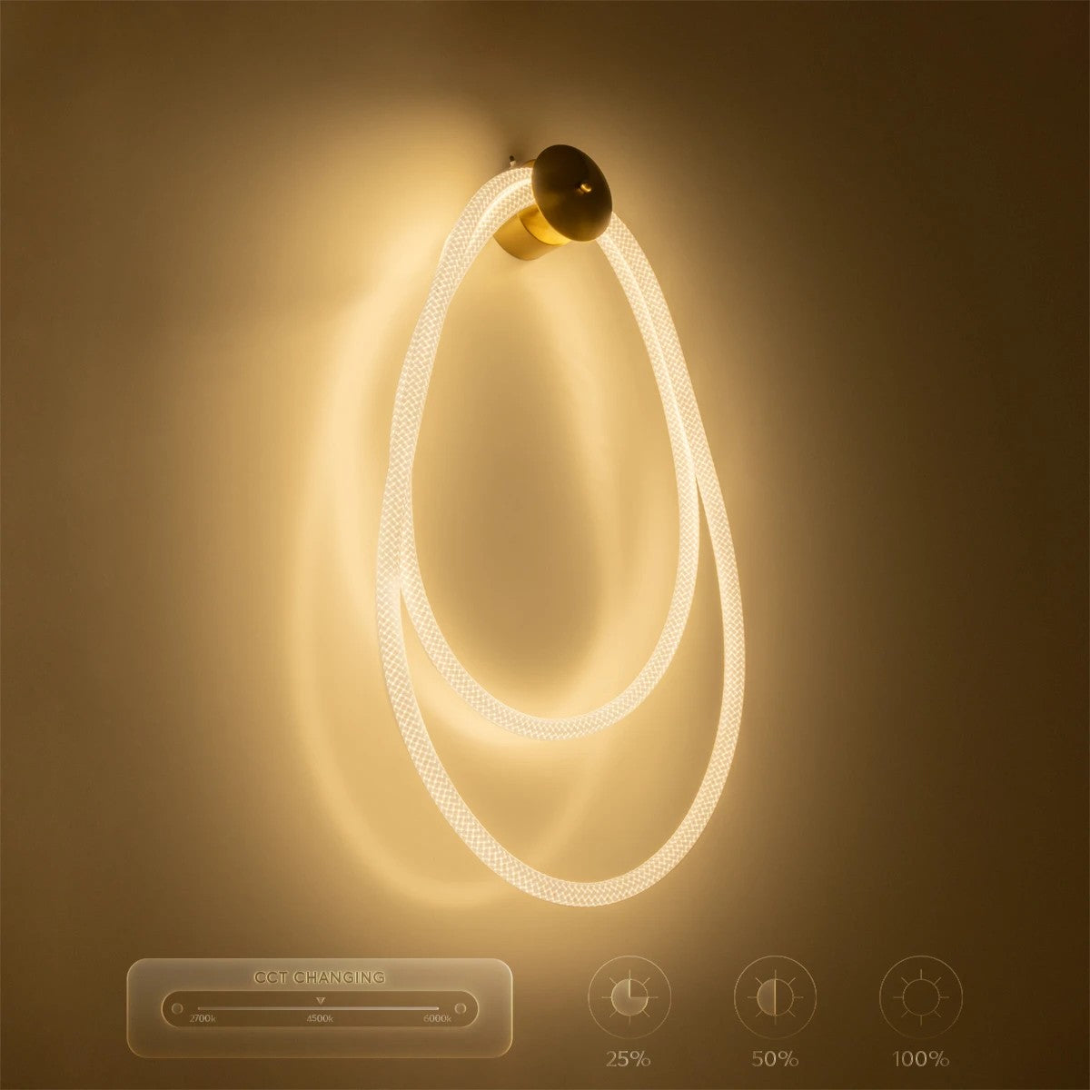 kelvo® GLOW 61676 Μοντέρνο Φωτιστικό Τοίχου - Απλίκα LED 45W 4500lm 360° AC 220-240V IP20 Ρυθμιζόμενο Λευκό CCT με Χειριστήριο από 2700K έως 6000K Dimmable - Lumileds SMD Chip - Χρυσό Πλατίνα & Λευκό Νήμα - Μ30 x Π15 x Υ110cm - 3 Χρόνια Εγγύηση - ledmania.gr