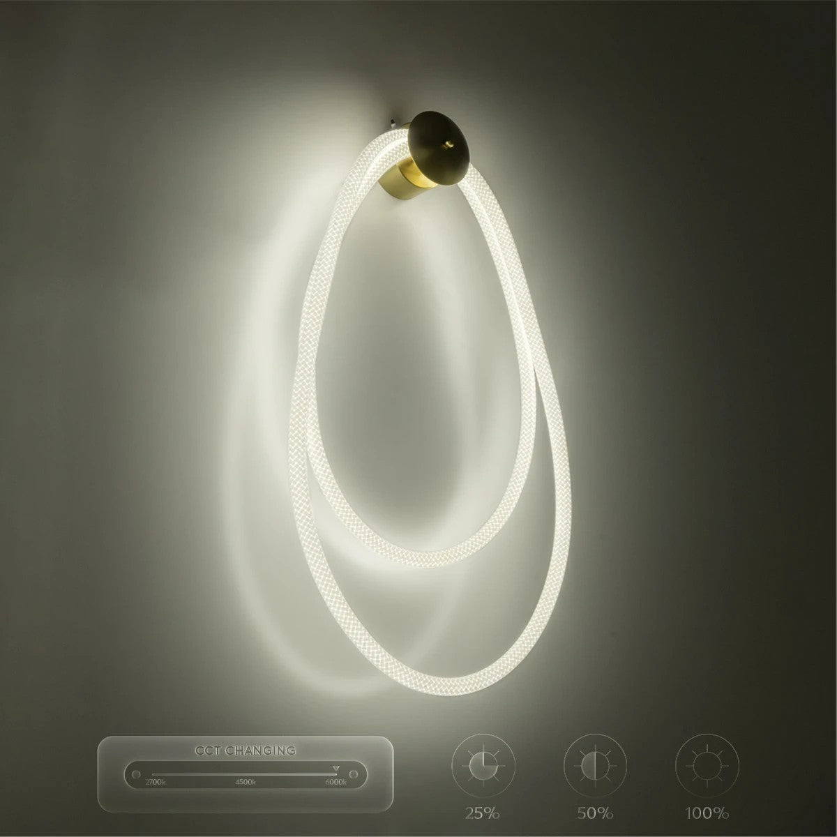kelvo® GLOW 61676 Μοντέρνο Φωτιστικό Τοίχου - Απλίκα LED 45W 4500lm 360° AC 220-240V IP20 Ρυθμιζόμενο Λευκό CCT με Χειριστήριο από 2700K έως 6000K Dimmable - Lumileds SMD Chip - Χρυσό Πλατίνα & Λευκό Νήμα - Μ30 x Π15 x Υ110cm - 3 Χρόνια Εγγύηση - ledmania.gr