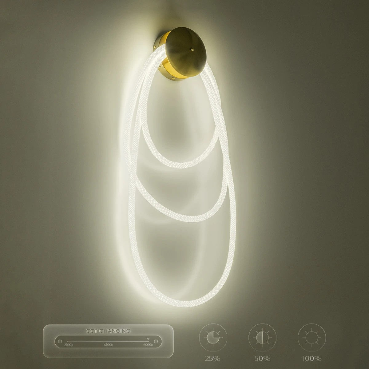 kelvo® GLOW 61677 Μοντέρνο Φωτιστικό Τοίχου - Απλίκα LED 60W 6000lm 360° AC 220-240V IP20 Ρυθμιζόμενο Λευκό CCT με Χειριστήριο από 2700K έως 6000K Dimmable - Lumileds SMD Chip - Χρυσό Πλατίνα & Λευκό Νήμα - Μ40 x Π15 x Υ110cm - 3 Χρόνια Εγγύηση - ledmania.gr