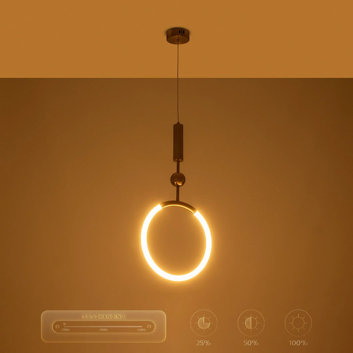 kelvo® GLOW 61678 Μοντέρνο Κρεμαστό Φωτιστικό Οροφής LED 18W 1800lm 360° AC 220-240V IP20 Ρυθμιζόμενο Λευκό CCT με On/Off 2700K/4500K/6000K - Lumileds SMD Chip - Χρυσό Πλατίνα & Λευκό Νήμα - Μ30 x Π30 x Υ65cm - 3 Χρόνια Εγγύηση - ledmania.gr