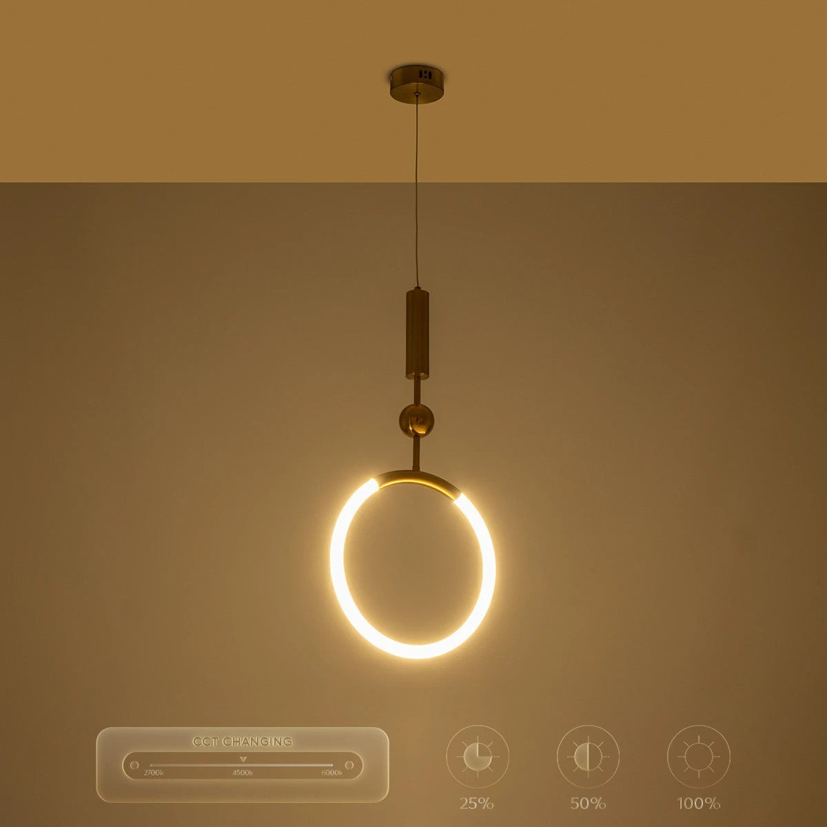 kelvo® GLOW 61678 Μοντέρνο Κρεμαστό Φωτιστικό Οροφής LED 18W 1800lm 360° AC 220-240V IP20 Ρυθμιζόμενο Λευκό CCT με On/Off 2700K/4500K/6000K - Lumileds SMD Chip - Χρυσό Πλατίνα & Λευκό Νήμα - Μ30 x Π30 x Υ65cm - 3 Χρόνια Εγγύηση - ledmania.gr