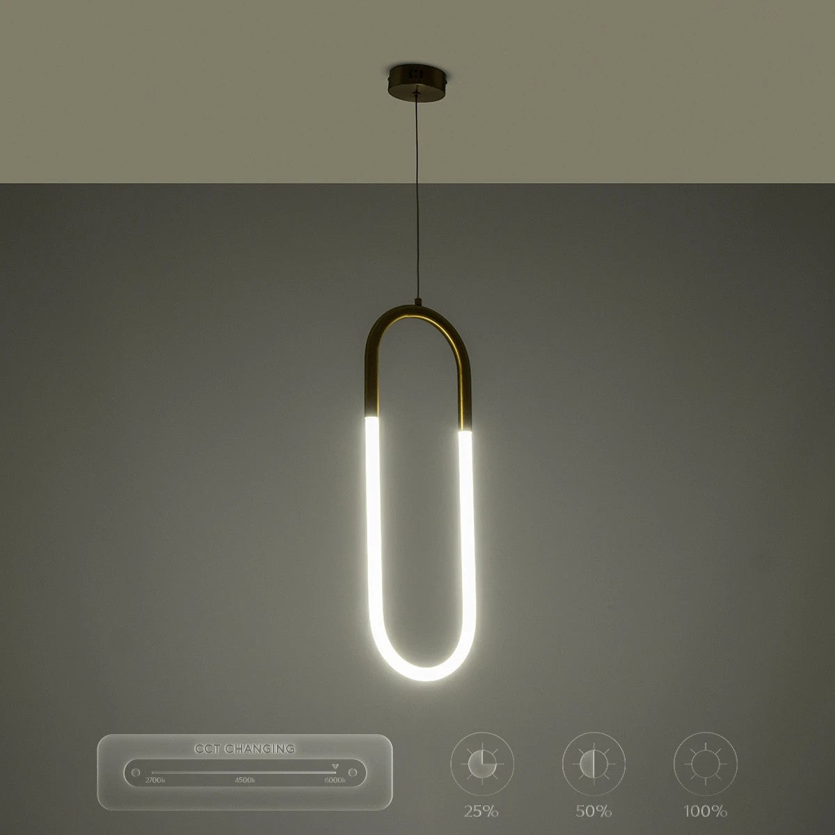 kelvo® GLOW 61679 Μοντέρνο Κρεμαστό Φωτιστικό Οροφής LED 18W 1800lm 360° AC 220-240V IP20 Ρυθμιζόμενο Λευκό CCT με On/Off 2700K/4500K/6000K - Lumileds SMD Chip - Χρυσό Πλατίνα & Λευκό Νήμα - Μ20 x Π5 x Υ60cm - 3 Χρόνια Εγγύηση - ledmania.gr