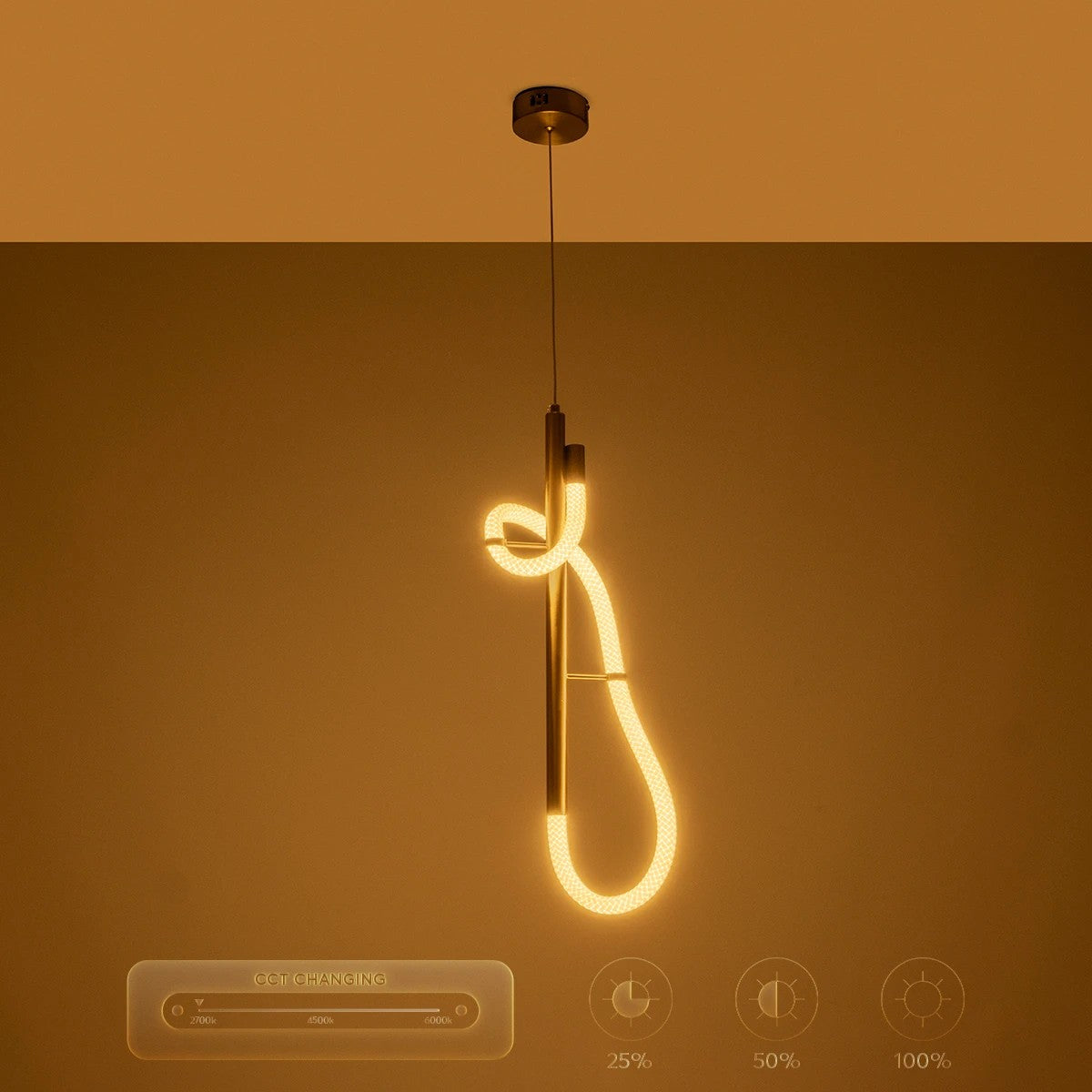 kelvo® GLOW 61680 Μοντέρνο Κρεμαστό Φωτιστικό Οροφής LED 24W 2400lm 360° AC 220-240V IP20 Ρυθμιζόμενο Λευκό CCT με On/Off 2700K/4500K/6000K - Lumileds SMD Chip - Χρυσό Πλατίνα & Λευκό Νήμα - Μ30 x Π30 x Υ66cm - 3 Χρόνια Εγγύηση - ledmania.gr