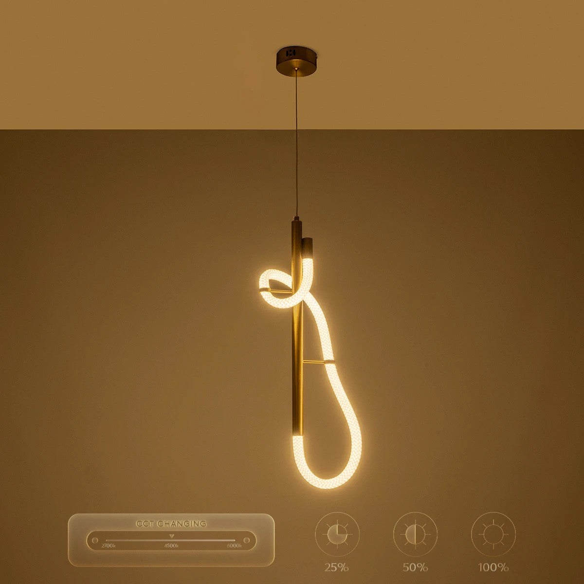 kelvo® GLOW 61680 Μοντέρνο Κρεμαστό Φωτιστικό Οροφής LED 24W 2400lm 360° AC 220-240V IP20 Ρυθμιζόμενο Λευκό CCT με On/Off 2700K/4500K/6000K - Lumileds SMD Chip - Χρυσό Πλατίνα & Λευκό Νήμα - Μ30 x Π30 x Υ66cm - 3 Χρόνια Εγγύηση - ledmania.gr