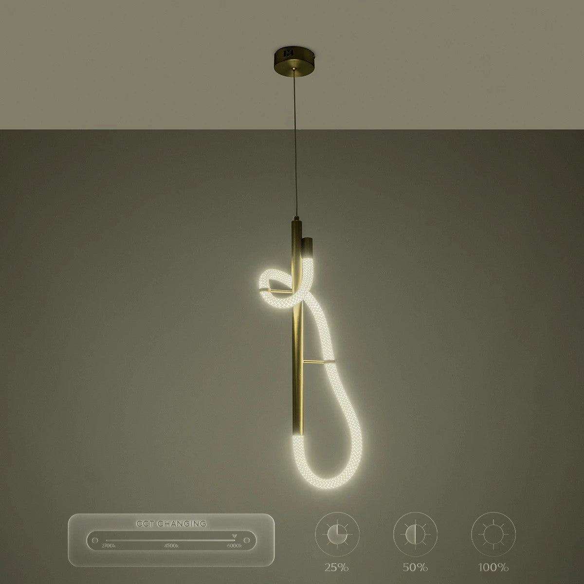 kelvo® GLOW 61680 Μοντέρνο Κρεμαστό Φωτιστικό Οροφής LED 24W 2400lm 360° AC 220-240V IP20 Ρυθμιζόμενο Λευκό CCT με On/Off 2700K/4500K/6000K - Lumileds SMD Chip - Χρυσό Πλατίνα & Λευκό Νήμα - Μ30 x Π30 x Υ66cm - 3 Χρόνια Εγγύηση - ledmania.gr