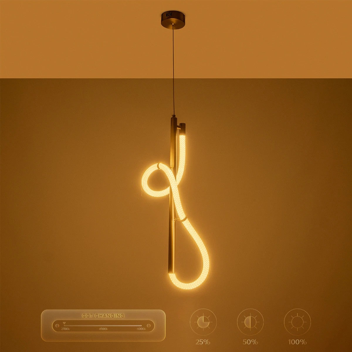 kelvo® GLOW 61681 Μοντέρνο Κρεμαστό Φωτιστικό Οροφής LED 24W 2400lm 360° AC 220-240V IP20 Ρυθμιζόμενο Λευκό CCT με On/Off 2700K/4500K/6000K - Lumileds SMD Chip - Χρυσό Πλατίνα & Λευκό Νήμα - Μ30 x Π30 x Υ70cm - 3 Χρόνια Εγγύηση - ledmania.gr