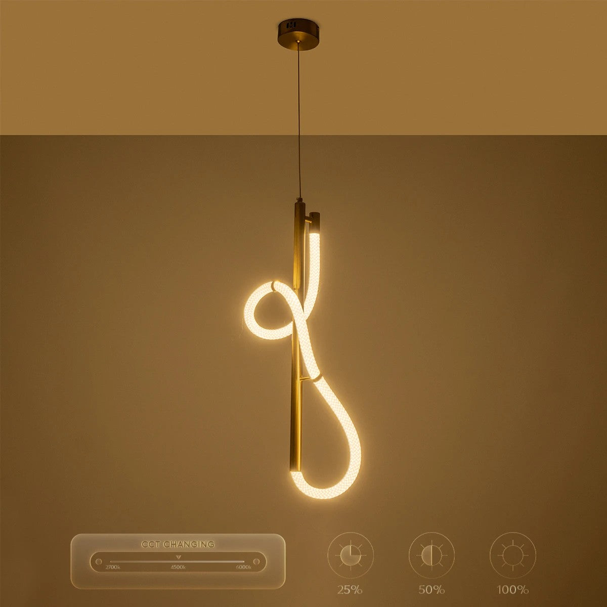 kelvo® GLOW 61681 Μοντέρνο Κρεμαστό Φωτιστικό Οροφής LED 24W 2400lm 360° AC 220-240V IP20 Ρυθμιζόμενο Λευκό CCT με On/Off 2700K/4500K/6000K - Lumileds SMD Chip - Χρυσό Πλατίνα & Λευκό Νήμα - Μ30 x Π30 x Υ70cm - 3 Χρόνια Εγγύηση - ledmania.gr