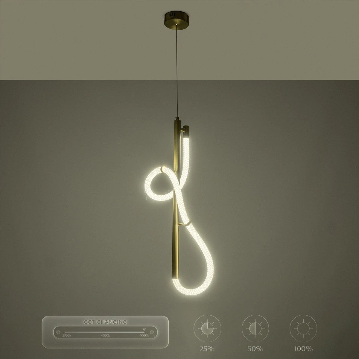 kelvo® GLOW 61681 Μοντέρνο Κρεμαστό Φωτιστικό Οροφής LED 24W 2400lm 360° AC 220-240V IP20 Ρυθμιζόμενο Λευκό CCT με On/Off 2700K/4500K/6000K - Lumileds SMD Chip - Χρυσό Πλατίνα & Λευκό Νήμα - Μ30 x Π30 x Υ70cm - 3 Χρόνια Εγγύηση - ledmania.gr