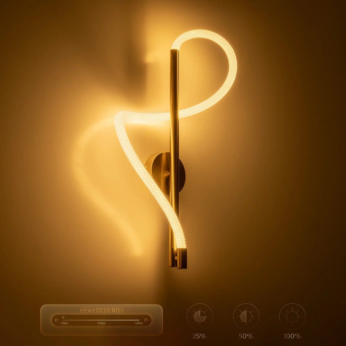 kelvo® GLOW 61682 Μοντέρνο Φωτιστικό Τοίχου - Απλίκα LED 24W 2400lm 360° AC 220-240V IP20 Ρυθμιζόμενο Λευκό CCT με On/Off 2700K/4500K/6000K - Lumileds SMD Chip - Χρυσό Πλατίνα & Λευκό Νήμα - Μ30 x Π15 x Υ70cm - 3 Χρόνια Εγγύηση - ledmania.gr