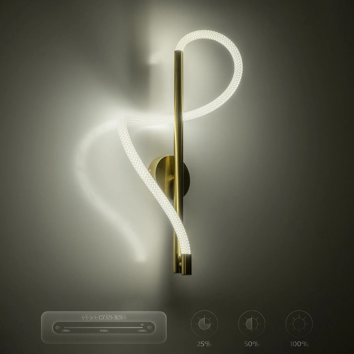 kelvo® GLOW 61682 Μοντέρνο Φωτιστικό Τοίχου - Απλίκα LED 24W 2400lm 360° AC 220-240V IP20 Ρυθμιζόμενο Λευκό CCT με On/Off 2700K/4500K/6000K - Lumileds SMD Chip - Χρυσό Πλατίνα & Λευκό Νήμα - Μ30 x Π15 x Υ70cm - 3 Χρόνια Εγγύηση - ledmania.gr