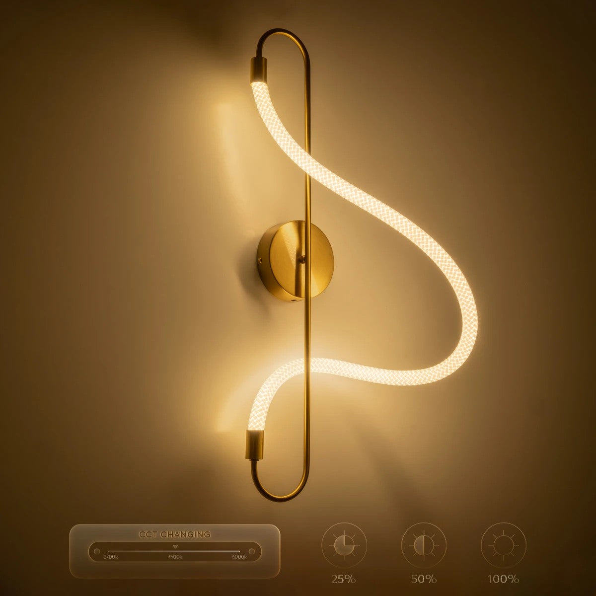 kelvo® GLOW 61683 Μοντέρνο Φωτιστικό Τοίχου - Απλίκα LED 18W 1800lm 360° AC 220-240V IP20 Ρυθμιζόμενο Λευκό CCT με On/Off 2700K/4500K/6000K - Lumileds SMD Chip - Χρυσό Πλατίνα & Λευκό Νήμα - Μ30 x Π15 x Υ70cm - 3 Χρόνια Εγγύηση - ledmania.gr