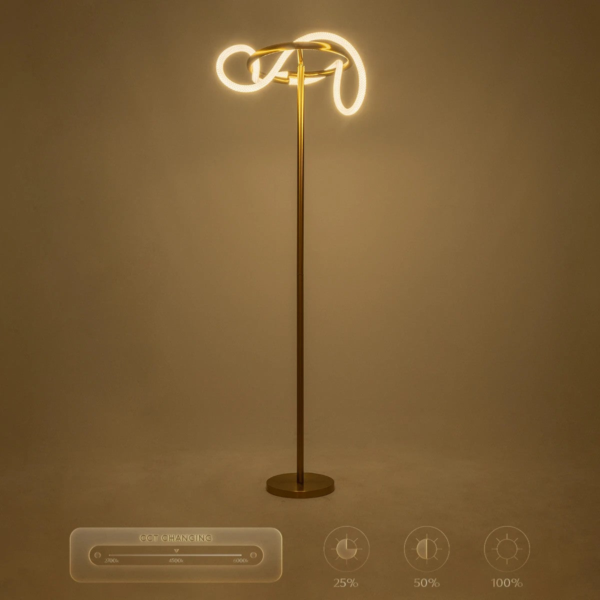kelvo® GLOW 61687 Μοντέρνο Επιδαπέδιο Φωτιστικό LED 30W 3000lm 360° AC 220-240V IP20 Ρυθμιζόμενο Λευκό CCT με Αφή 2700K/4500K/6000K Dimmable - Lumileds SMD Chip - Χρυσό Πλατίνα & Λευκό Νήμα - Μ45 x Π45 x Υ160cm - 3 Χρόνια Εγγύηση - ledmania.gr