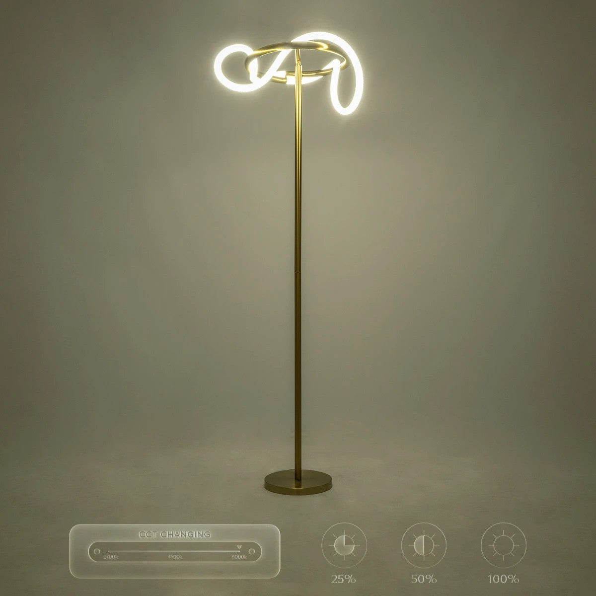 kelvo® GLOW 61687 Μοντέρνο Επιδαπέδιο Φωτιστικό LED 30W 3000lm 360° AC 220-240V IP20 Ρυθμιζόμενο Λευκό CCT με Αφή 2700K/4500K/6000K Dimmable - Lumileds SMD Chip - Χρυσό Πλατίνα & Λευκό Νήμα - Μ45 x Π45 x Υ160cm - 3 Χρόνια Εγγύηση - ledmania.gr