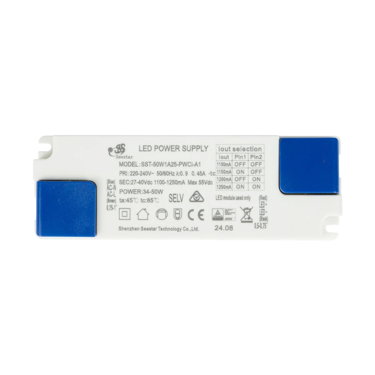 GLOBOSTAR® EROS-DRIVER 61712 Ανταλλακτικό Τροφοδοτικό/Μετασχηματιστής SELV 34-50W AC 220-240V σε Constant Current DC 27-40V/1100-1250mA±5% Max. 55VDC PF0.95 IP20 - Μ13.5 x Π4.5 x Υ2.5cm - 5 Χρόνια Εγγύηση - ledmania.gr