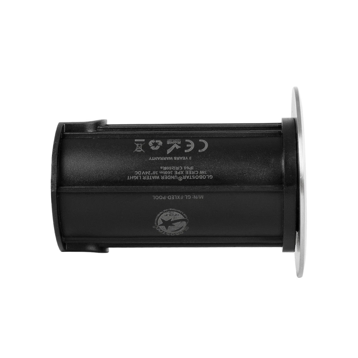 GLOBOSTAR® POOLIFY 61713 Υποβρύχιο Χωνευτό Σποτ για Σιντριβάνια/Πισίνες LED 3W 360lm 30° DC 24V Αδιάβροχο IP68 Θερμό Λευκό 2700K Dimmable - CREE XPE - Ανοξείδωτο Ατσάλι 316 & Tempered Glass - 1m VDE Rubber Καλώδιο - Φ6.5 x Υ8cm / Q5.2cm - 3 Χρόνια Εγγύηση - ledmania.gr