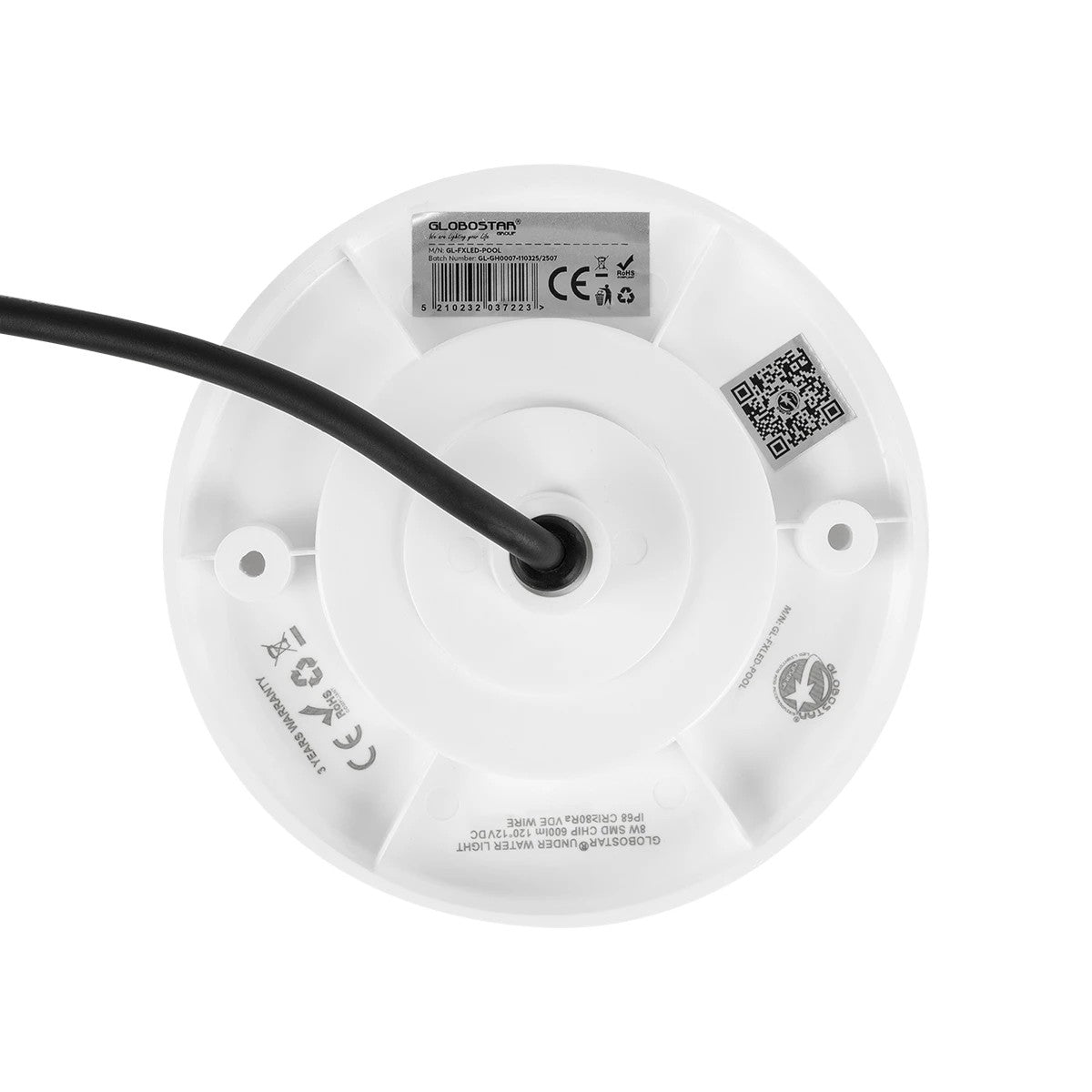 GLOBOSTAR® POOLARTY 61714 Υποβρύχιο Φωτιστικό για Σιντριβάνια/Πισίνες LED 8W 680lm 120° DC 12V Αδιάβροχο IP68 Ψυχρό Λευκό 6000K Dimmable - Bridgelux SMD Chip - 1m VDE Rubber Καλώδιο - Φ13 x Υ2cm - 3 Χρόνια Εγγύηση - ledmania.gr