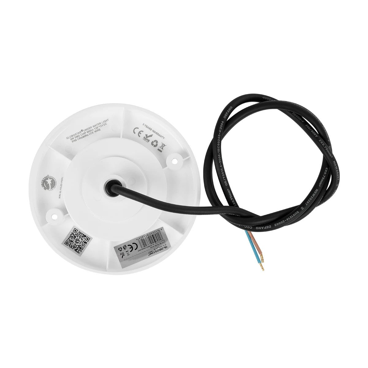 GLOBOSTAR® POOLARTY 61714 Υποβρύχιο Φωτιστικό για Σιντριβάνια/Πισίνες LED 8W 680lm 120° DC 12V Αδιάβροχο IP68 Ψυχρό Λευκό 6000K Dimmable - Bridgelux SMD Chip - 1m VDE Rubber Καλώδιο - Φ13 x Υ2cm - 3 Χρόνια Εγγύηση - ledmania.gr