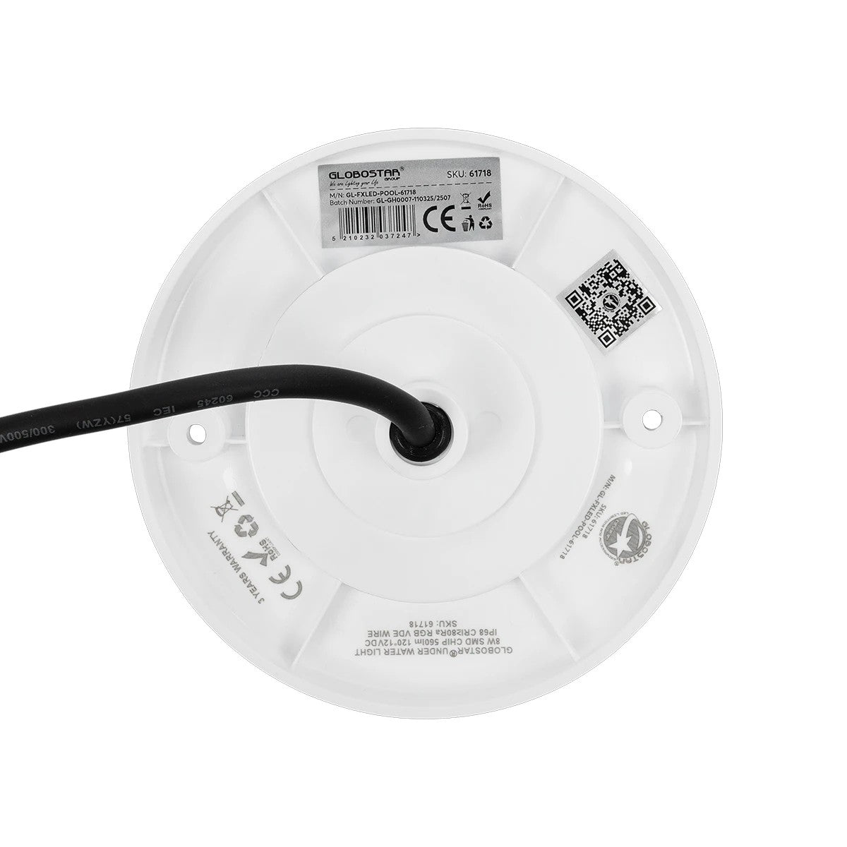 GLOBOSTAR® POOLARTY 61718 Υποβρύχιο Φωτιστικό για Σιντριβάνια/Πισίνες LED 8W 560lm 120° DC 12V Αδιάβροχο IP68 RGB Dimmable - Bridgelux SMD Chip - 1m VDE Rubber Καλώδιο - Μ13 x Π13 x Υ2cm - 3 Χρόνια Εγγύηση - ledmania.gr