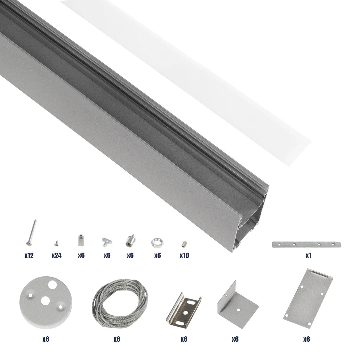 GLOBOSTAR® ALP-LINEAR LUMILINE 61765-3M Επιφανειακό / Κρεμαστό / Επιτοίχιο Προφίλ Αλουμινίου με Λευκό Γαλακτερό Πατητό Κάλυμμα για Ταινίες LED IP20 - Γκρι Ανθρακί Ματ - Μ300 x Π3.5 x Υ7cm - ledmania.gr