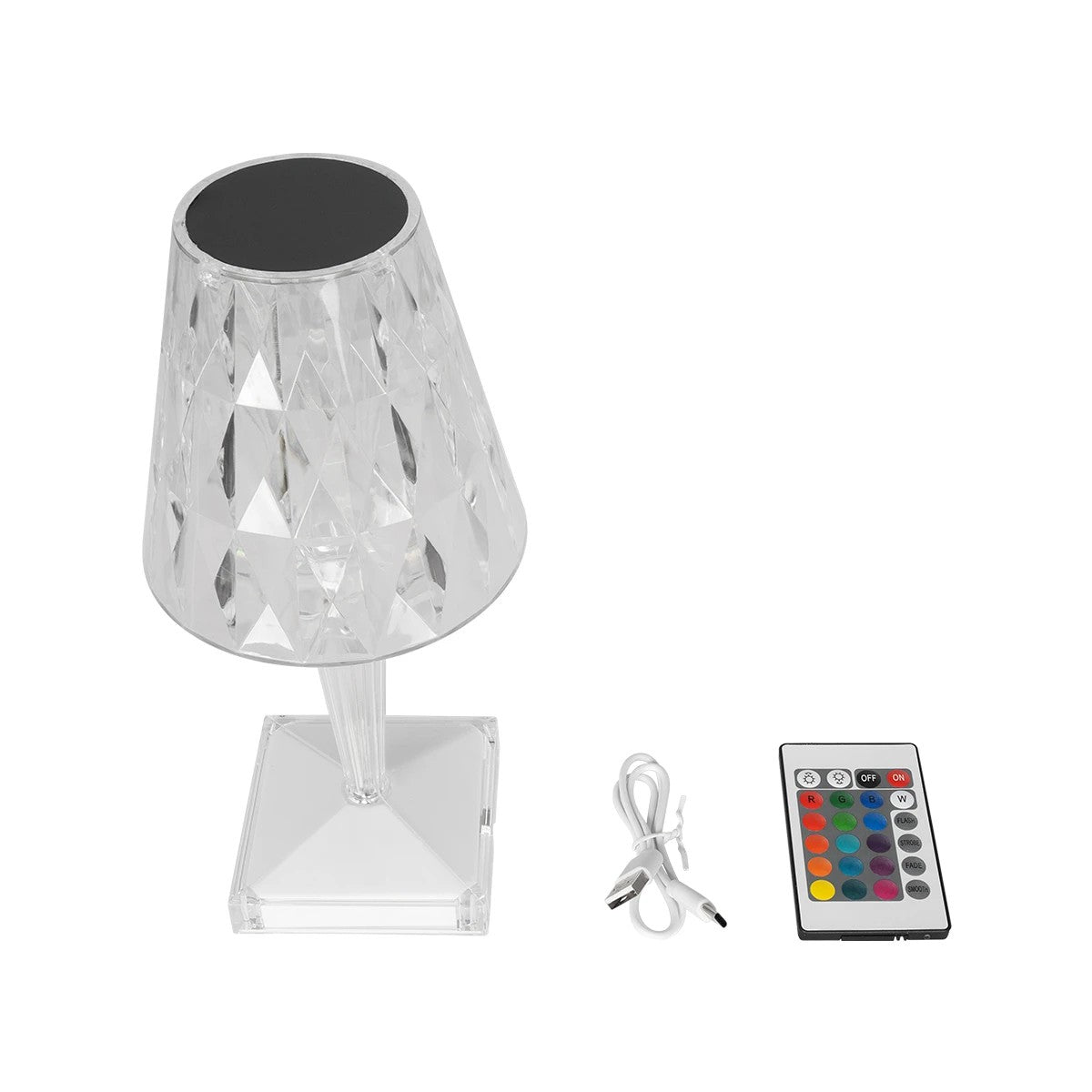 GLOBOSTAR® CRYSTAL 62042 Μοντέρνο Επιτραπέζιο Φωτιστικό Πορτατίφ LED 1W 100lm 360° DC 5V USB-C με Επαναφορτιζόμενη Μπαταρία Li-ion 3.7V 1600mAh IP44 Πολύχρωμο RGBW με Χειριστήριο Dimmable - Sanan SMD Chip - Διάφανο - Μ11.5 x Π11.5 x Υ25.5cm - 3 Χρόνια ... - ledmania.gr